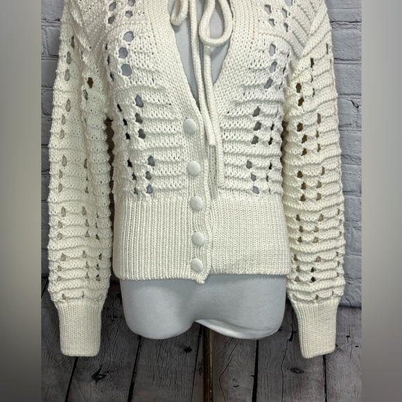 NWT- NEW ZARA 2024 LIGHT BEIGE OPEN KNIT TIE FRONT JACKET CARDIGAN - Picture 2 of 6